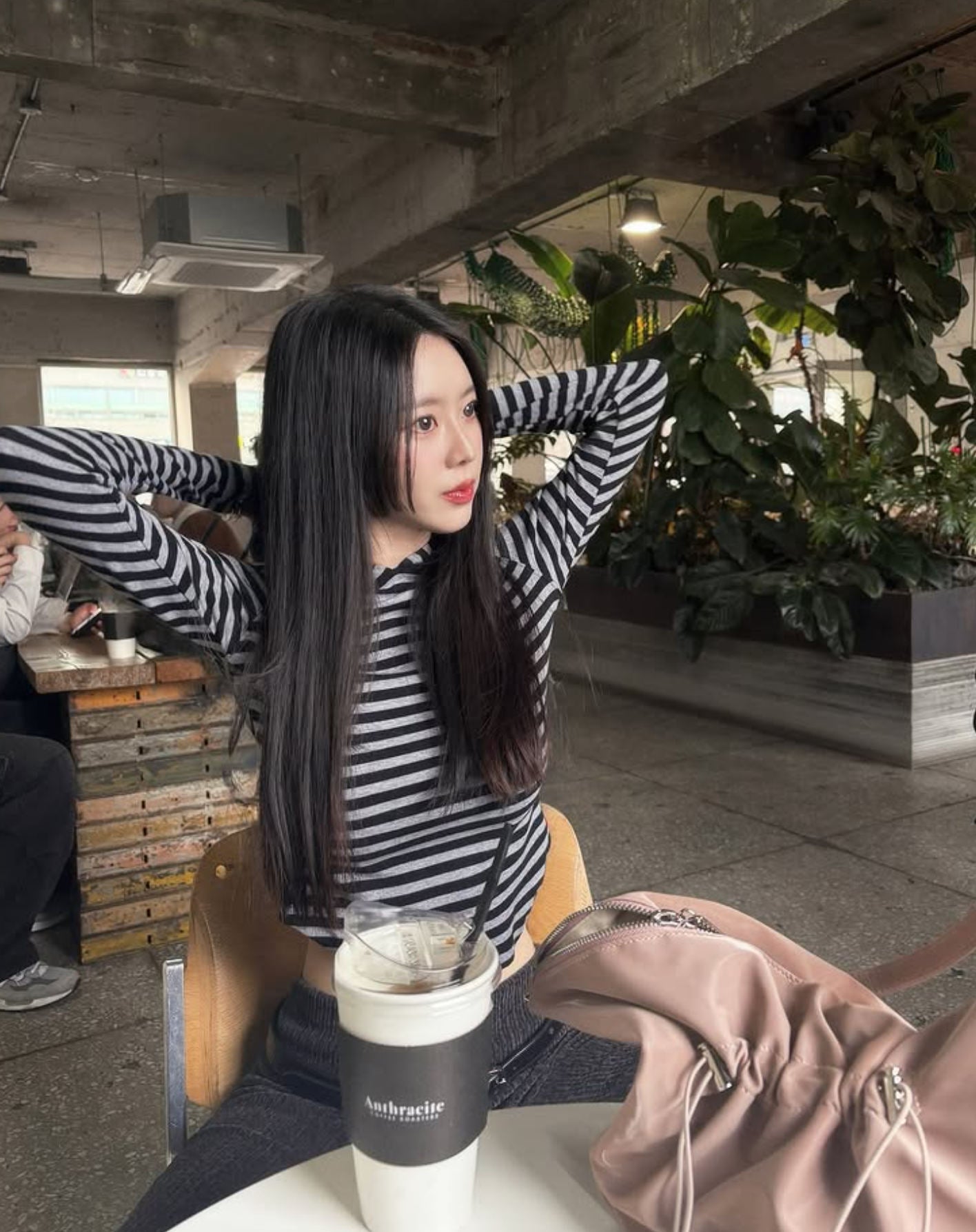 Pre-Sale】2025New Autumn Korean Dongdaemun Tian Xiwei Same Style Striped Hooded Sweatshirt TS16771