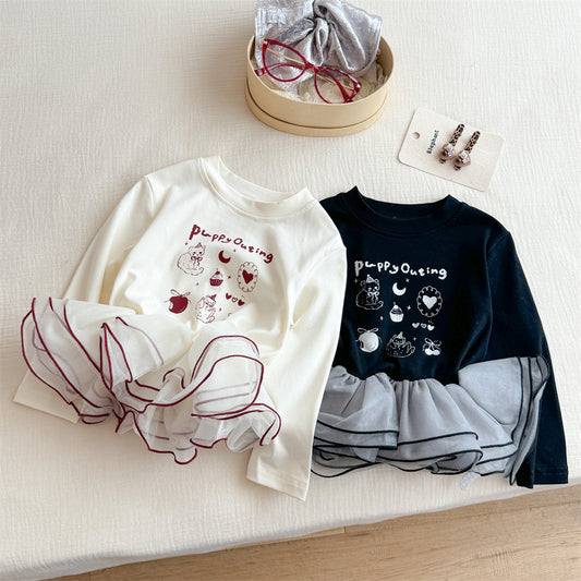 Sweet Little Sister New Fashion Korean Version Cute Girls Autumn Style Trendy Fashionable Children's Fashion Top Long Sleeve Base Shirt