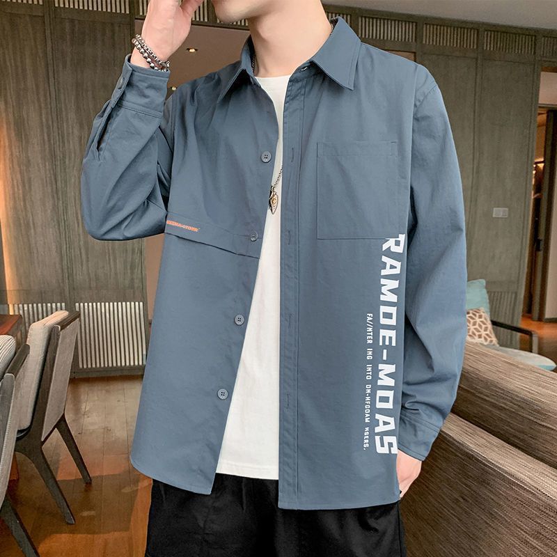 Gradient Long Sleeve Shirt for Men, Spring and Summer Loose Thin Jacket, Korean Style Trendy Casual ins Fashion Brand Sunscreen Shirt