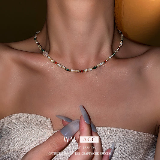 Baroque Freshwater Pearl Necklace Simple Elegant Colorful Beaded Collarbone Chain Niche Light Luxury High-End Sense Necklace for Women