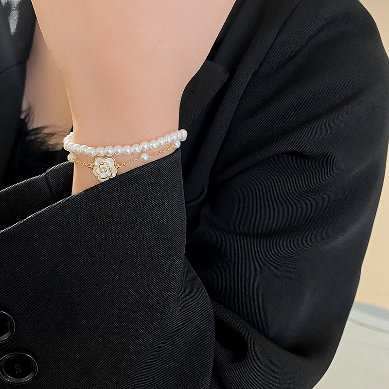 Real Gold Plated Oil Drop Camellia Pearl Bracelet Elegant Temperament Bracelet Light Luxury High-end Earrings Manufacturer Wholesale