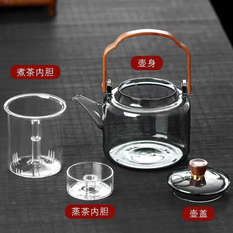 Transparent Black Handle Teapot for Tea Brewing, Glass Kettle for Boiling Water, Tea Brewing Pot for Electric Ceramic Stove, Charcoal Stove Tea Brewing Pot