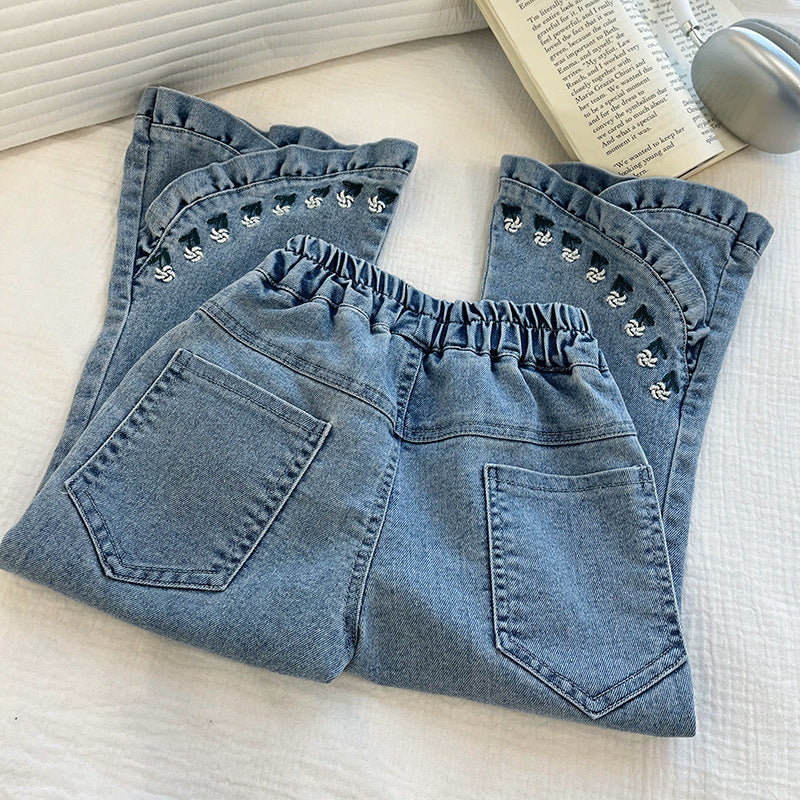 Girls' Denim Flared Pants Spring and Autumn New Style Korean Style Children's Slim Fit Spring and Autumn Outfit Baby Slightly Flared Pants Trendy