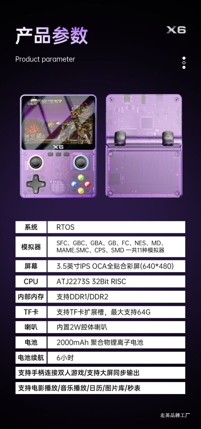 2025New handheld game console cyberpunk style transparent game console GBA Nostalgia SFC Rechargeable Large Screen Handheld Game Console