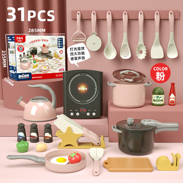 Free shipping children's pretend play kitchen toys Girl Cooking Induction Cooker Stir-fry Vegetable Fruit Cutting Fun Knife Holder Kitchenware