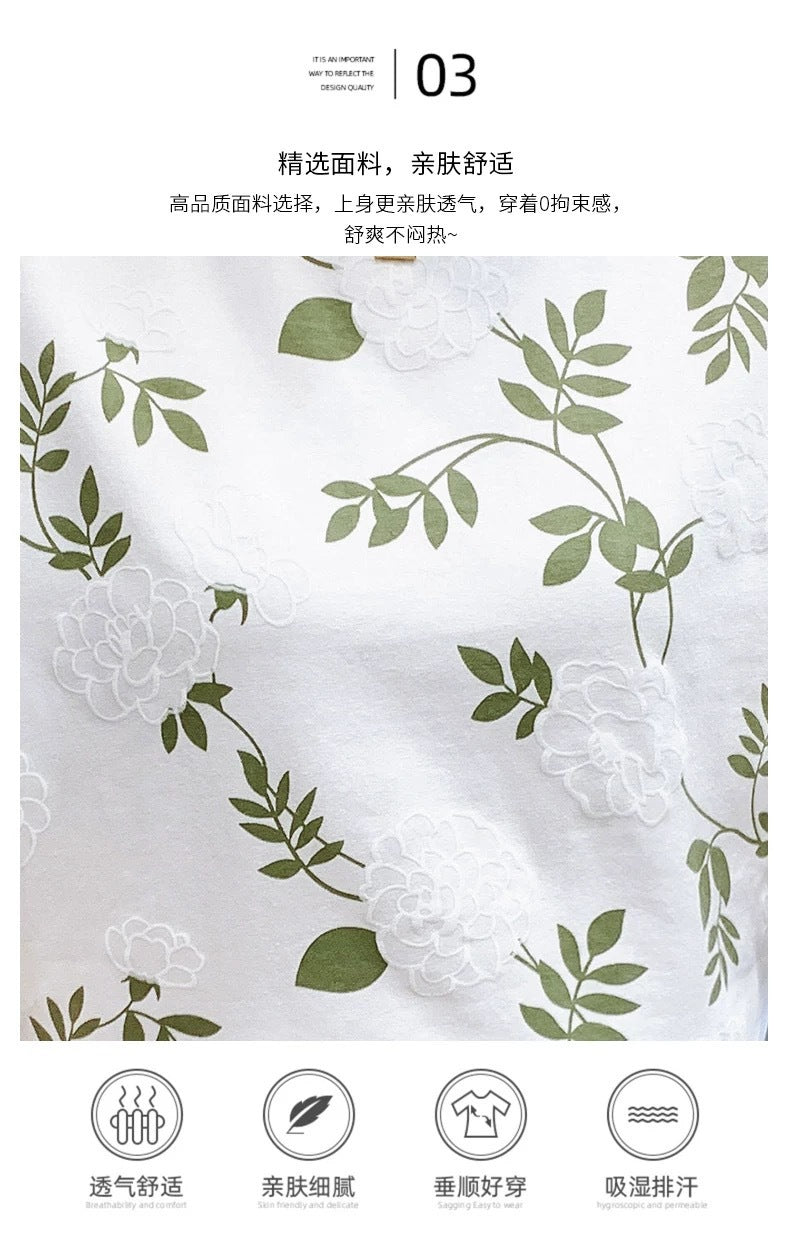 Cross-border new product milk silk round neck short-sleeved women's clothing T Floral Print Foam Base Shirt Loose Fit Women's Top