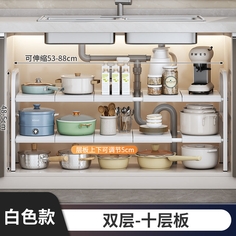 Carbon Steel Hot-Selling Telescopic Sink Storage Rack Cabinet Layered Organizer Wash Basin Kitchen Storage Dropshipping