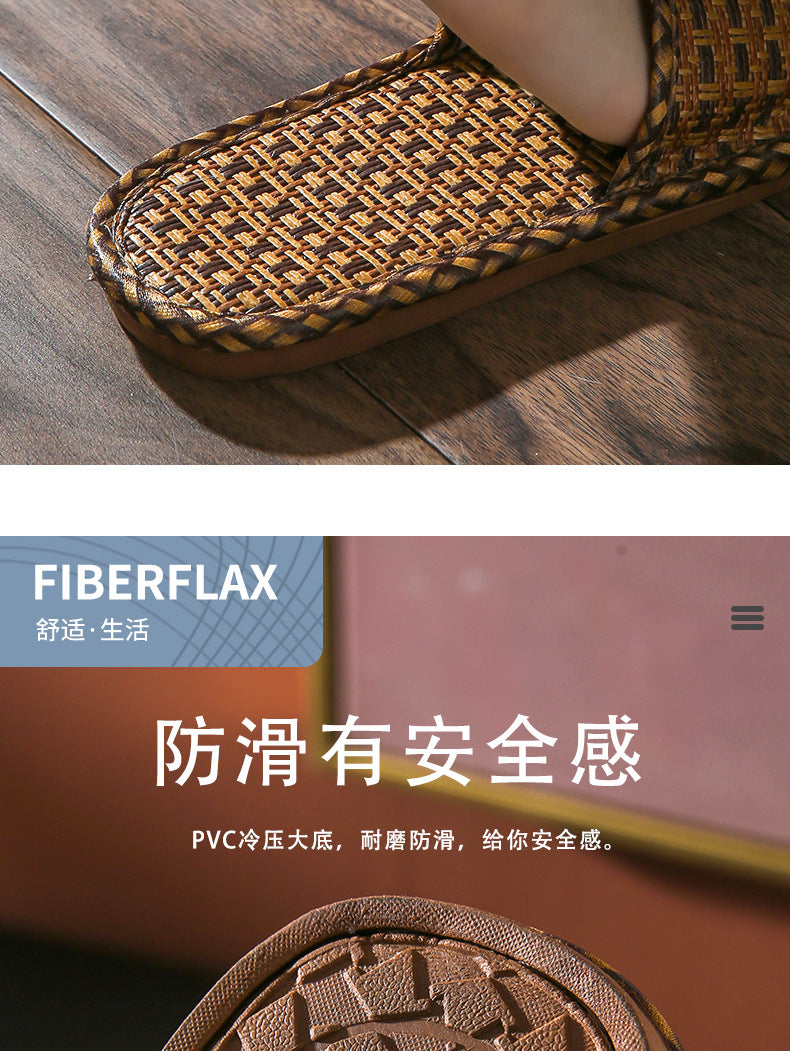 Home Rattan Grass Slippers for Women, Non-Slip Indoor Couple Slippers for Men and Women, Spring and Summer Bamboo Woven Sandals