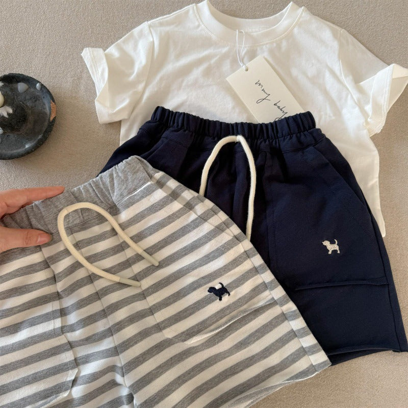 Little Bear Children's Shorts 25 Summer Boys and Girls Japanese Style Cartoon Striped Casual Pants Baby Toddler Fashionable Five-Point Shorts
