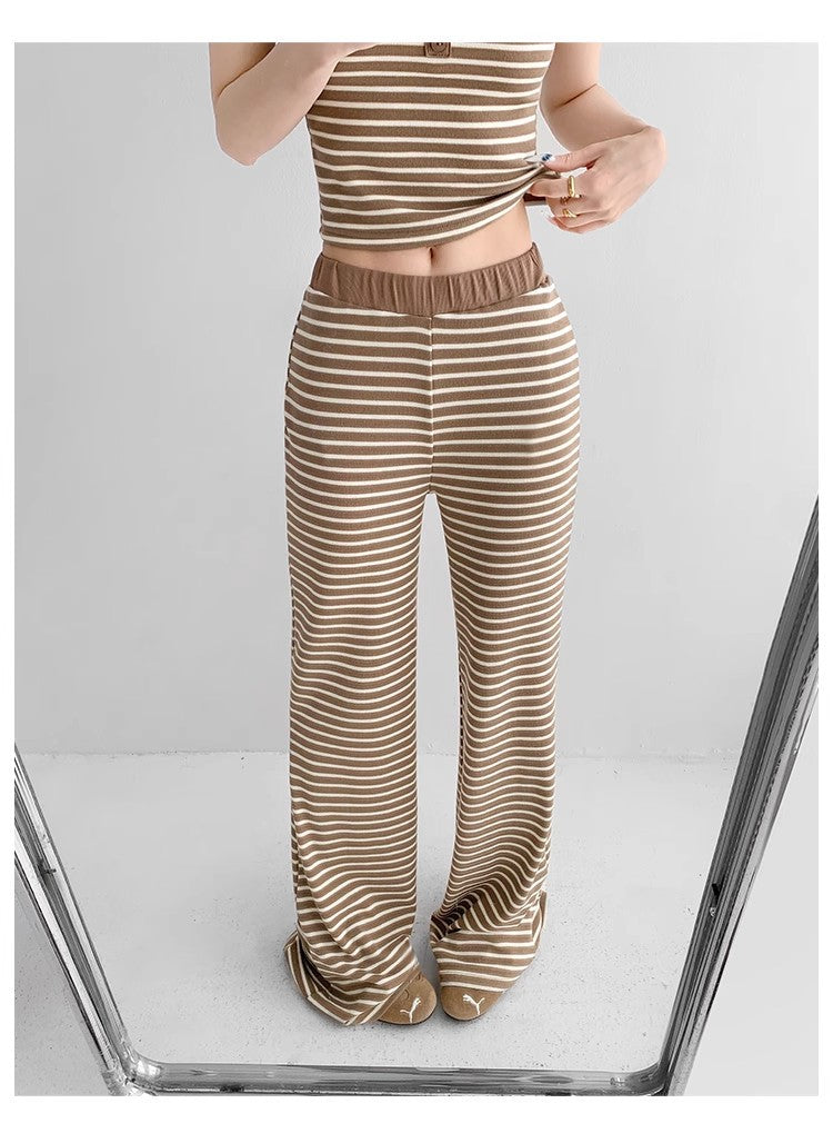 Home Lazy Relaxed Striped Slimming Wide-Leg Pants for Women Summer Hot Girl Fashion Camisole Vest Casual Two-Piece Set