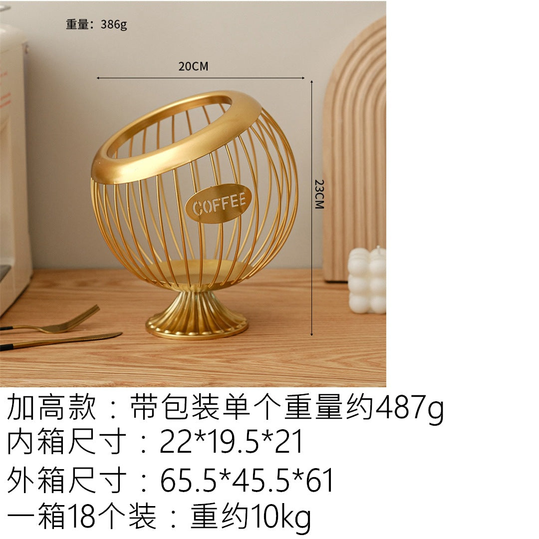 Cross-Border Iron Art Fruit Basket Coffee Capsule Storage Basket Desktop Decoration Coffee Table Snacks Dried Fruit Candy Storage