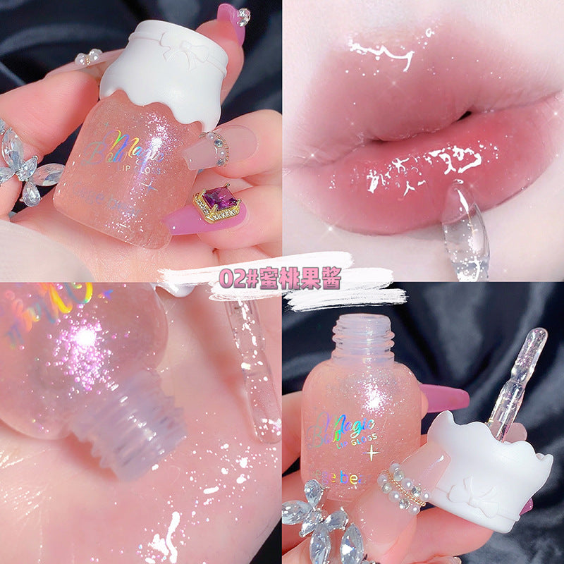 Gege bear Gogo Bear Bowknot Radiant Lip Gloss Hydrating Moisturizing Nourishing Lip Line Reducing Jar Lip Oil