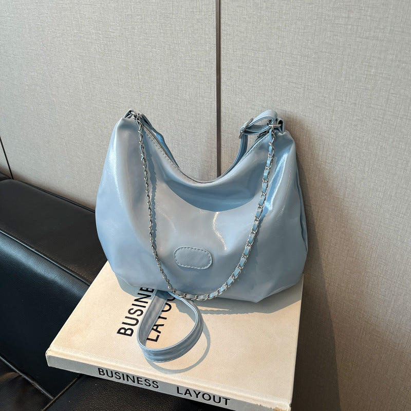 Summer Fashion Simple Casual Soft Surface Fresh Glossy Solid Color Large Capacity Commuter Shoulder Crossbody Bag2025New