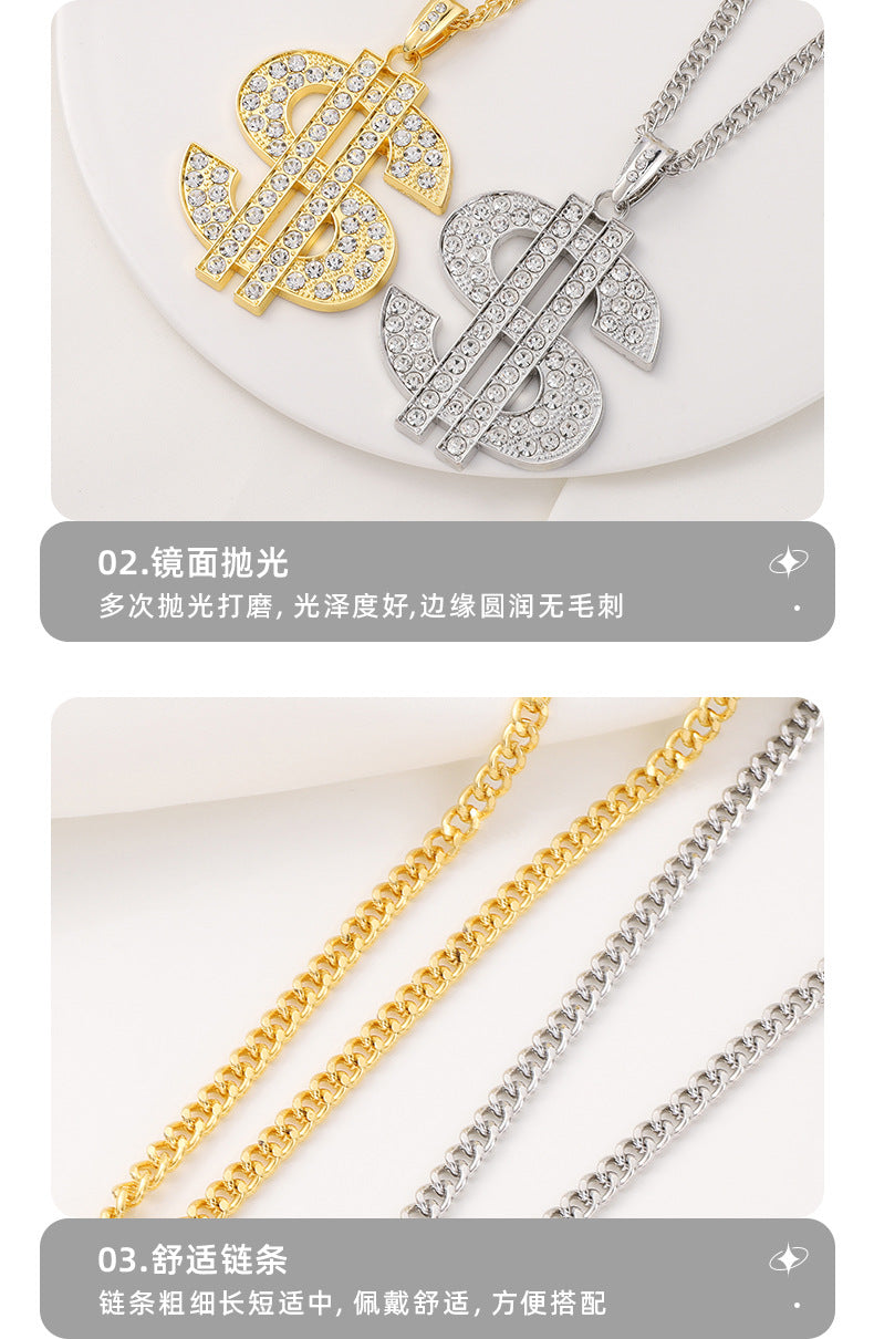 Factory Direct Supply Exquisite Fashion Necklace Imitation Dollar Sign Diamond-Encrusted Jewelry Pendant In Stock Wholesale Luxury