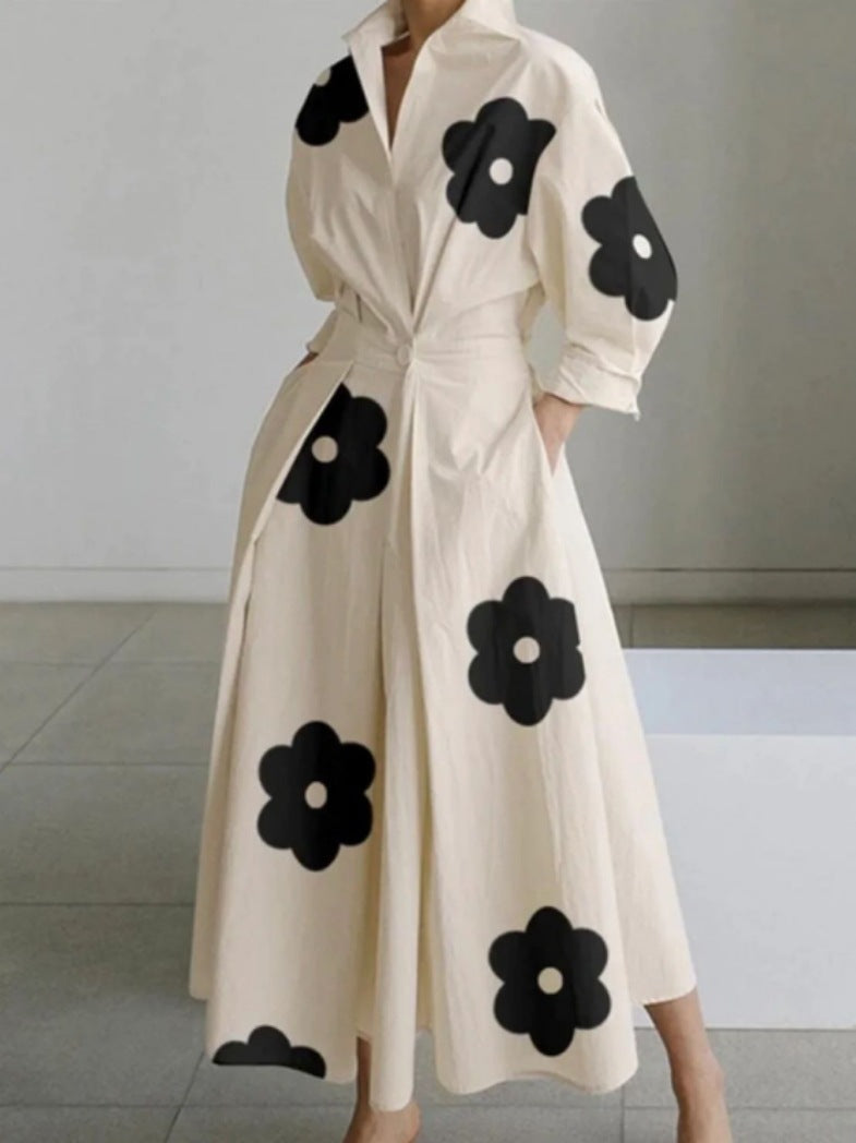 Cross-border New Style Foreign Trade Medieval Retro Plus Size Fashion POLO Loose Collar Wide Hem Women's Dress Wholesale