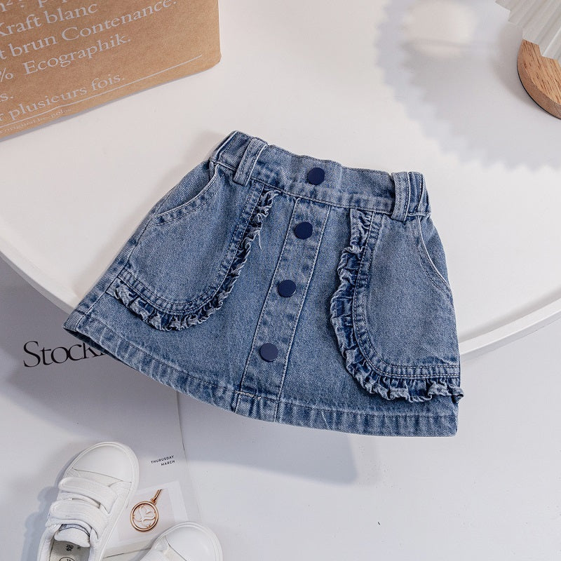 Children's clothing for girls stylish denim skirt for toddlers2025Spring and Summer New Korean Style Versatile Short Skirt for Children Trendy