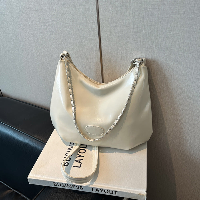Summer Fashion Simple Casual Soft Surface Fresh Glossy Solid Color Large Capacity Commuter Shoulder Crossbody Bag2025New