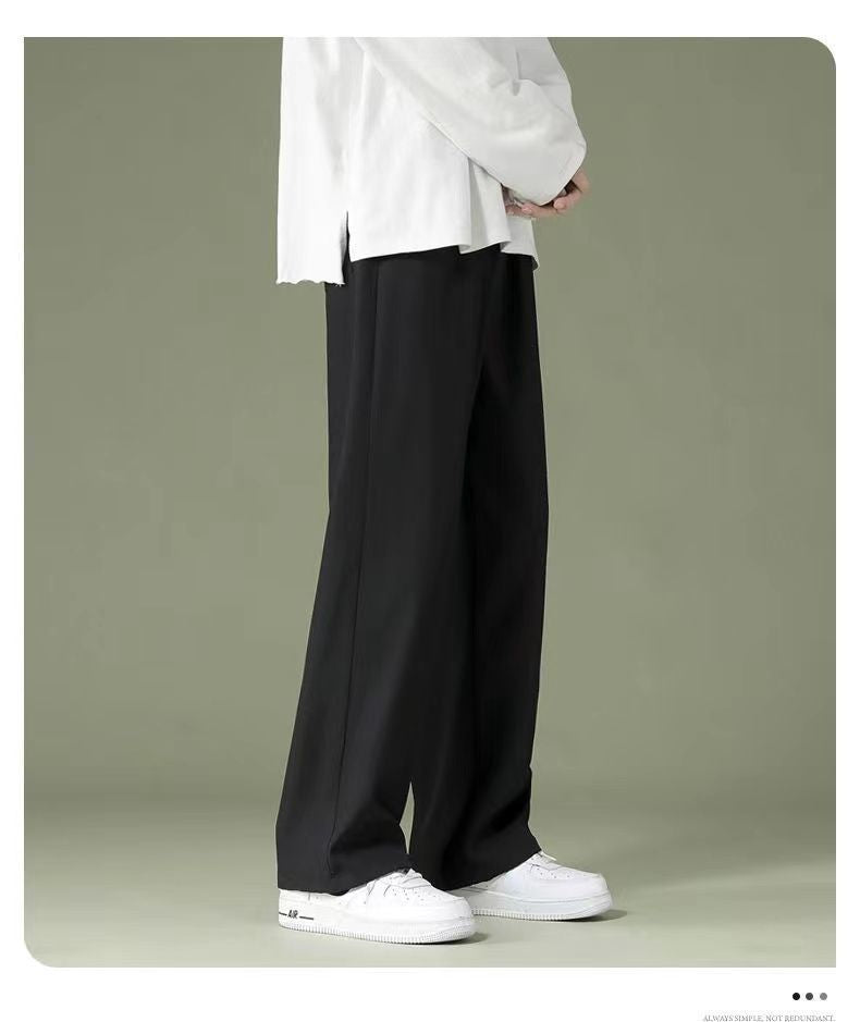 Summer Thin Pants Men Straight Pants Boys Trendy Versatile Loose Cropped Pants Students Summer Wide-Leg Casual Pants
