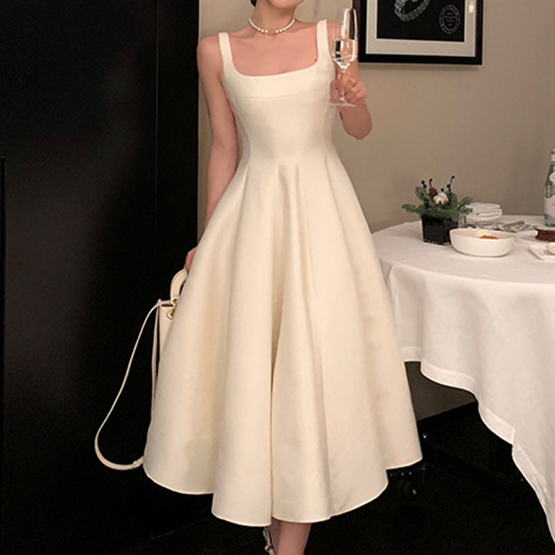 French Style Light Wedding Dress Solid Color Satin Simple Petite Host Adult Ceremony Party Banquet Evening Dress Suitable for Daily Wear
