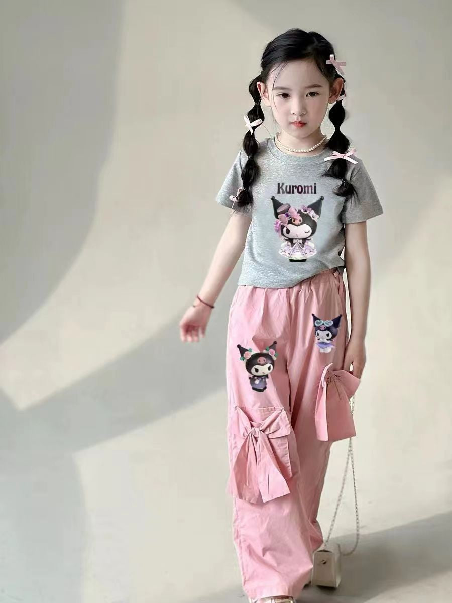 Girls' Bowknot Jeans2025New Style Children's Fashionable Wide-Leg Pants for Older Kids, Long Straight-Leg Pants