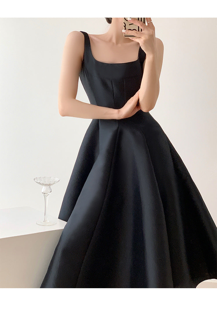 French Style Light Wedding Dress Solid Color Satin Simple Petite Host Adult Ceremony Party Banquet Evening Dress Suitable for Daily Wear