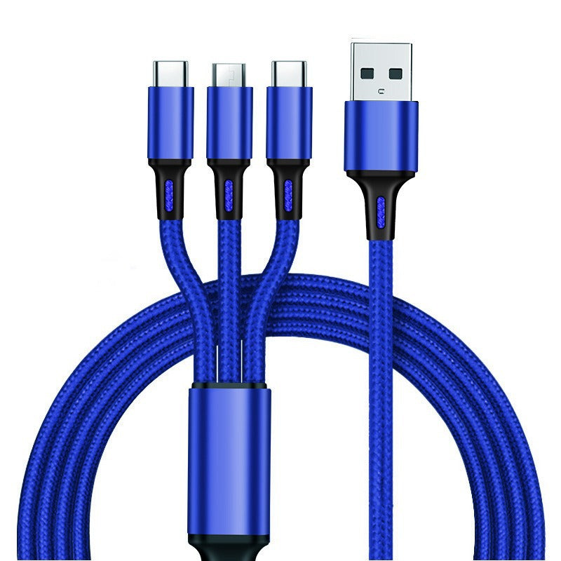 In-stock Nylon Weave100W 1-to-3 Mobile Phone Data Cable Multi-Head3A 3-in-1 Fast Charging Gift Logo Wholesale