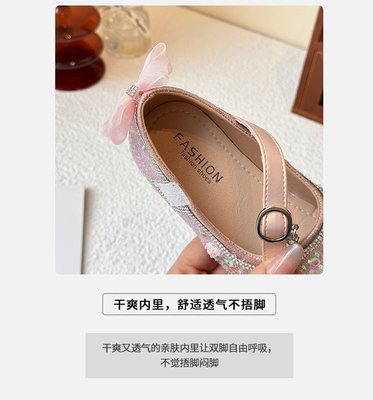 Princess shoes for girls2025Spring New Children's Crystal Shoes for Girls, Soft Sole Leather Shoes to Match Dresses, Spring Edition