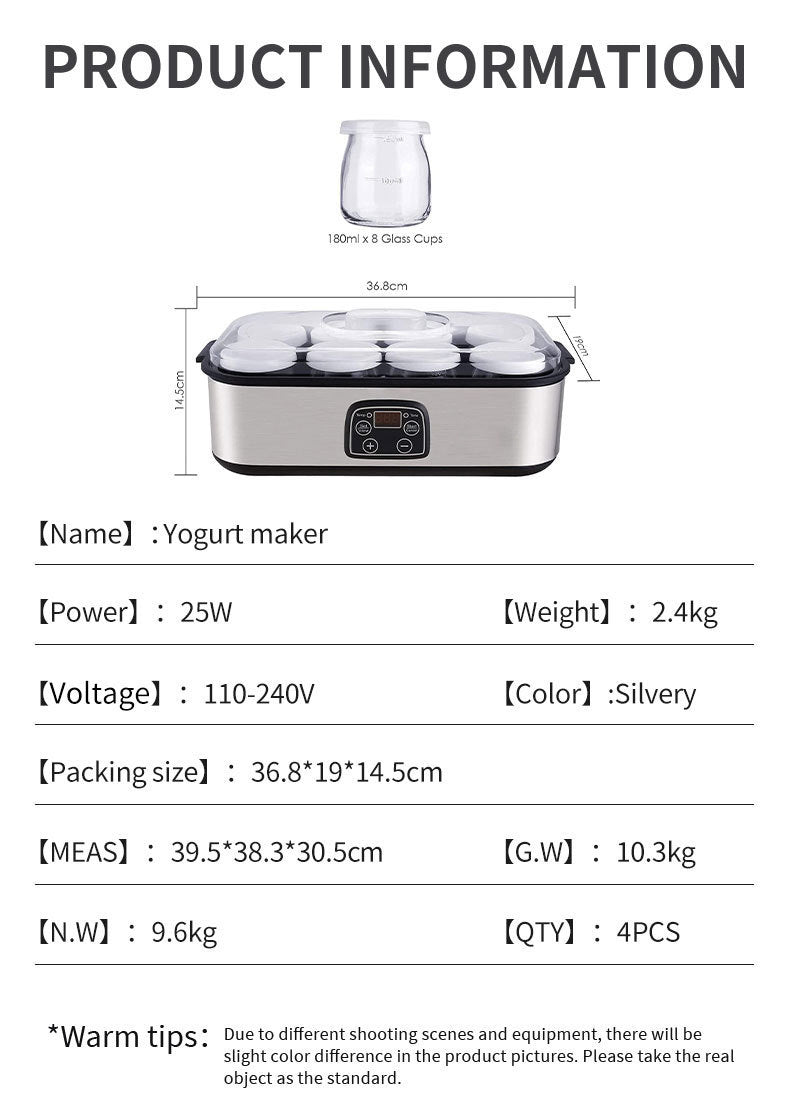 8-Cup Homemade Yogurt Fermentation Machine Breakfast Machine Commercial Jam Ice Cream Yogurt Maker YOGURT MAKER