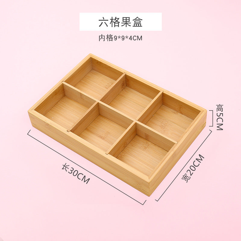 New Style Tea Brewing Tray with Four, Six, and Nine Grids for Fruit and Snacks, Bamboo Wooden Tray for Dried Fruits