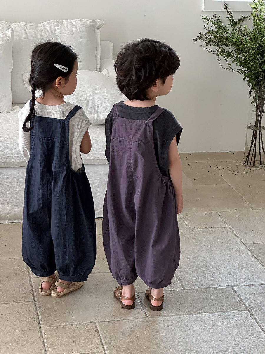 Jiaye Children's Products2025Children's Summer Thin Solid Color Cotton Overalls Boys and Girls Loose Stylish Lantern Pants