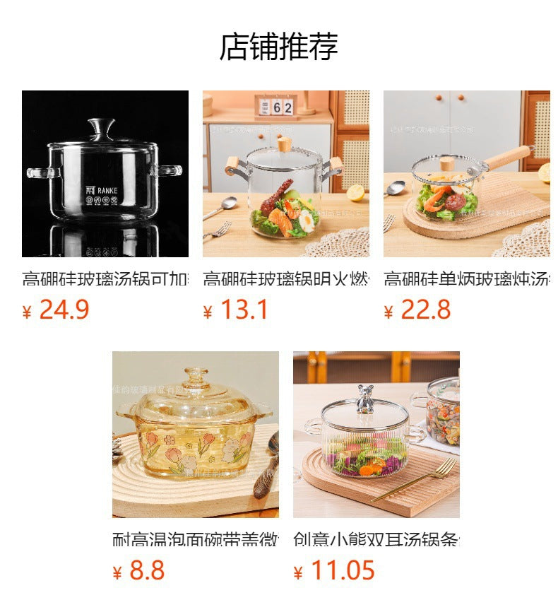 Creative Bear Double Ear Soup Pot Striped Pot Glass Transparent Health Pot Electric Ceramic Stove Heatable Instant Noodle Bowl Milk Pot