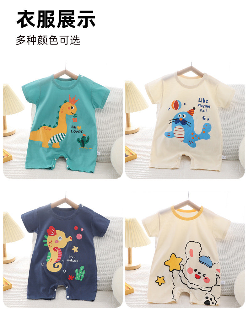 Summer New Infant Crawling Suit Pure Cotton Korean Version Thin Boys' Short Sleeve Girls' One-Piece Romper