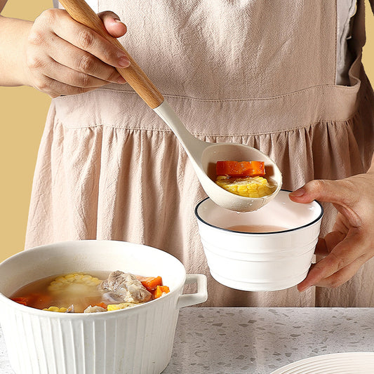 Wooden Handle Non-Stick Pan Silicone Kitchen Utensils Soup Spoon Spatula One Piece