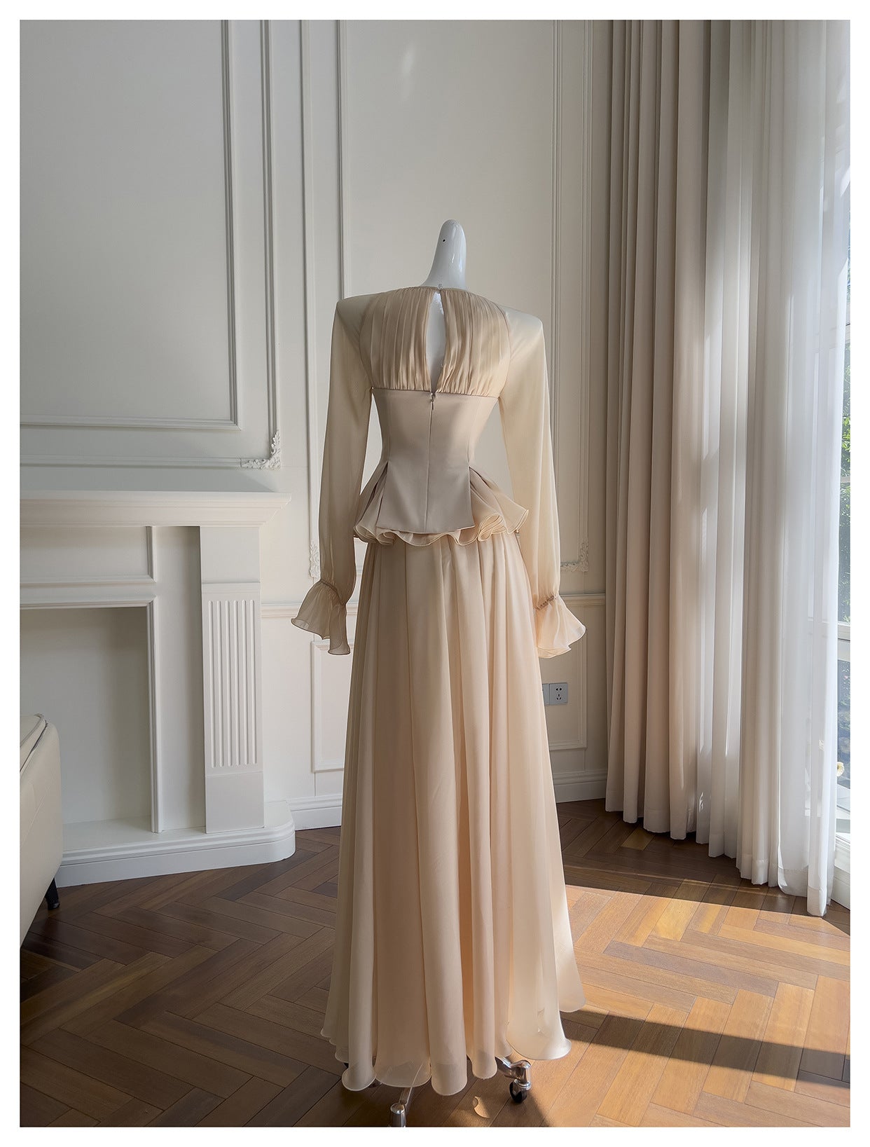 Yige Lila2025Early Autumn New Apricot Waist-Cinching Long Sleeve Coat Paired with Long Skirt 71443+51361