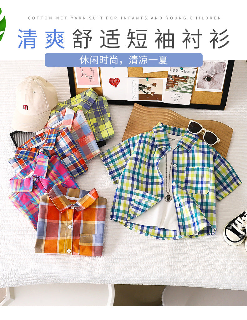 Children's Shirt for Boys2025New Stylish Baby Cotton Plaid Shirt for Spring and Autumn, Fashionable Turn-Down Collar Cardigan for Toddlers