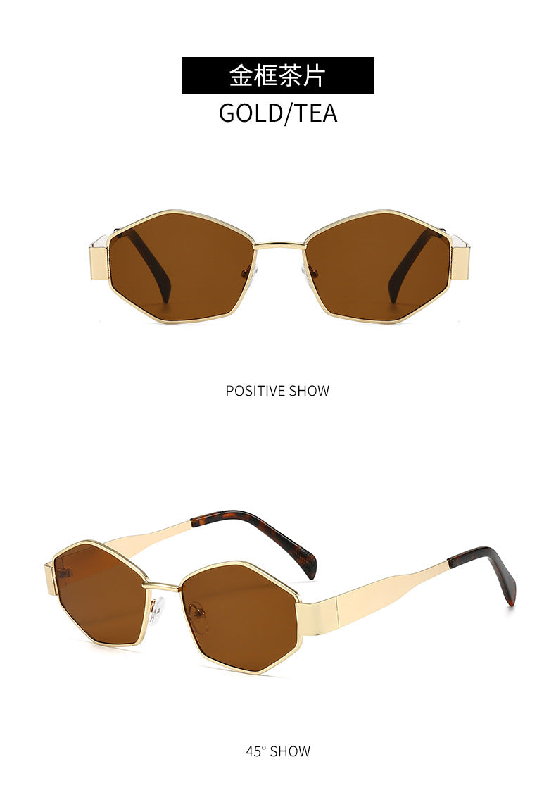 Cross-Border New Diamond-Shaped Glasses Arc de Triomphe Fashion Internet Celebrity Sunglasses Metal Small Frame Polygonal Sunshade Sunglasses