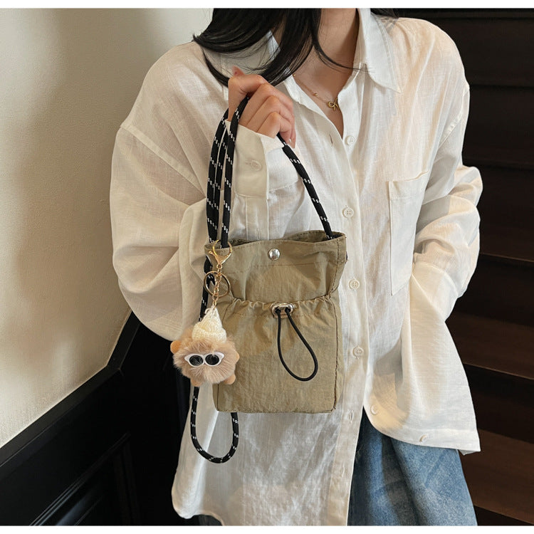 Internet celebrity ins Single Shoulder Crossbody Drawstring Small Bag2025Niche Fashion Lightweight mini Women's Nylon Phone Bag