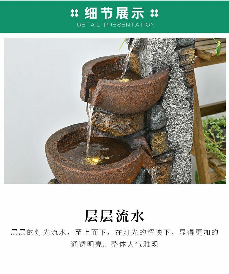 Pastoral External Circulation Water Pool Fountain Fish Tank Ornament for Home Living Room Courtyard Entrance Opening Decoration Zhao Zhi Zheng