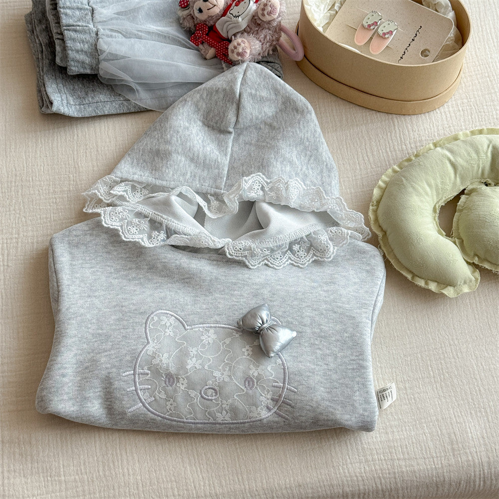 Sweet Little Girl Outfit Autumn New Fashionable Children's Stylish Girl Sweatshirt and Sweatpants Cartoon Print Two-Piece Set