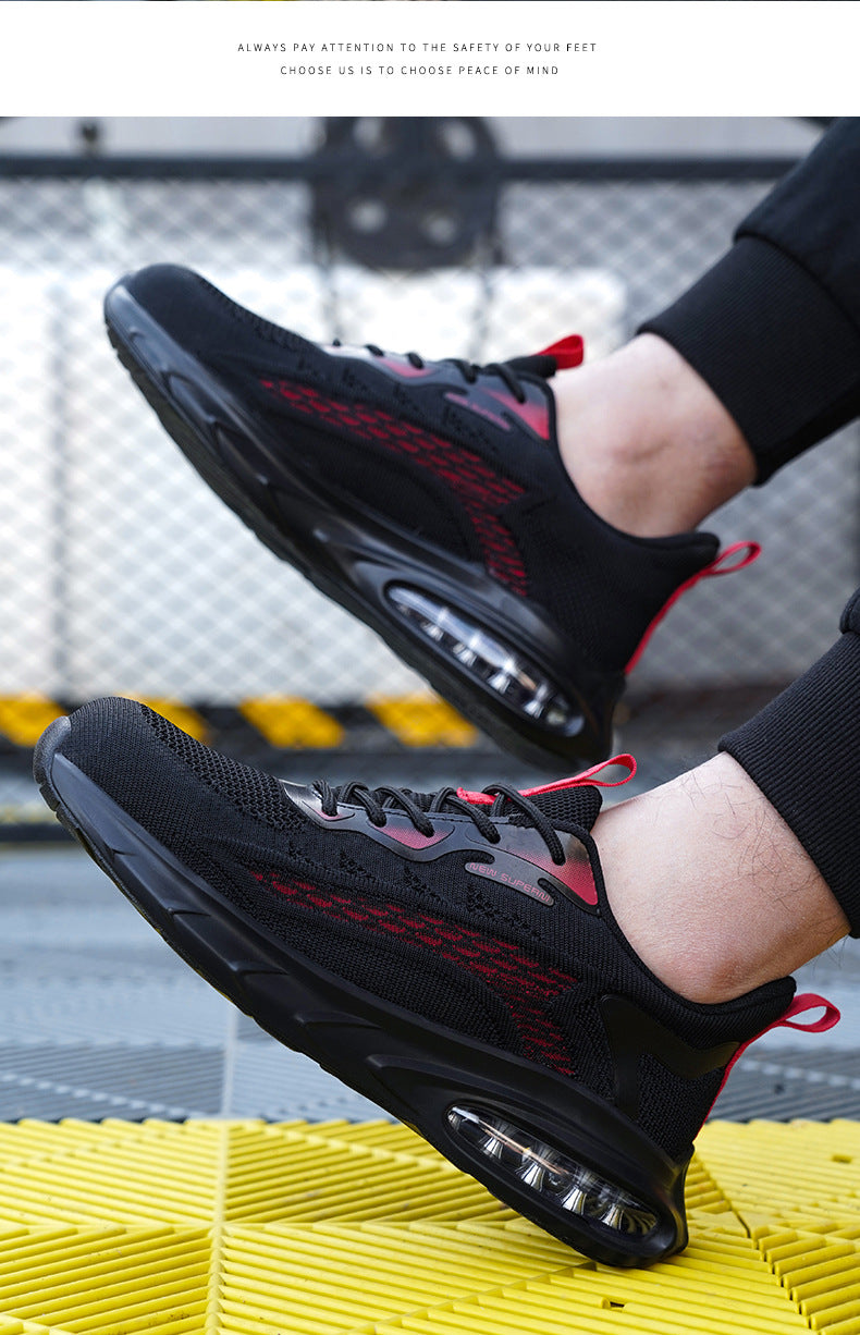 Zhen Gu Cross-Border Safety Shoes for Men and Women, Air Cushion Shock Absorption, Anti-Smash, Anti-Puncture, Breathable Safety Shoes with Steel Toe Cap for Men