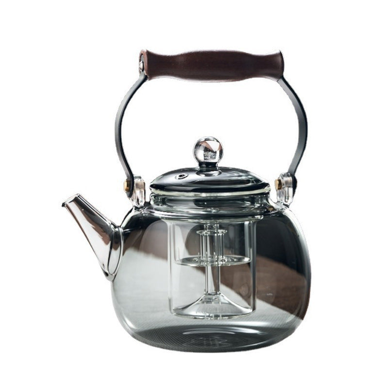 Transparent Black Handle Teapot for Tea Brewing, Glass Kettle for Boiling Water, Tea Brewing Pot for Electric Ceramic Stove, Charcoal Stove Tea Brewing Pot