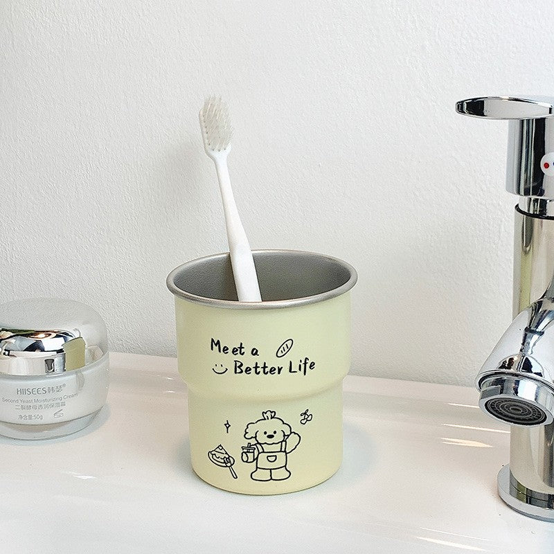 ins Cute Bichon Frise Dog Mouthwash Cup304Stainless Steel Step Simple High-Value Couple Toothbrush