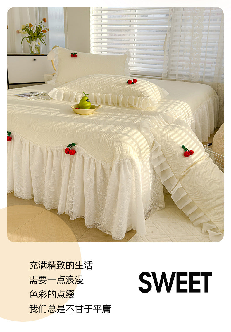 Summer Ice Silk Cooling Mat Lace Edge Cool Soft Mat Three-Piece Set Ethylene Fiber Ice Bean Mat Bed Skirt Style Bedding