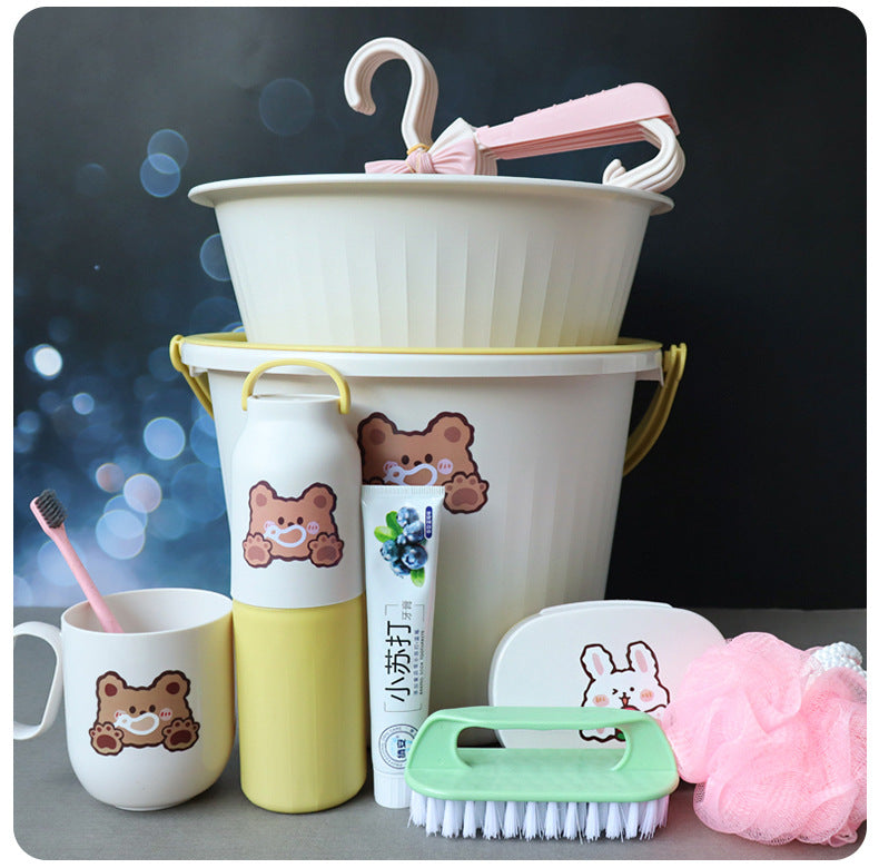 Back-to-School Season Toiletries Set Washbasin Bucket Tooth Cup Soap Dish Shoe Brush for Male and Female Students Dormitory11Set