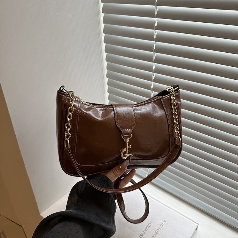 French Design Glossy Women2025Summer New Trendy Fashionable Elegant Single Shoulder Underarm Handbag for Women