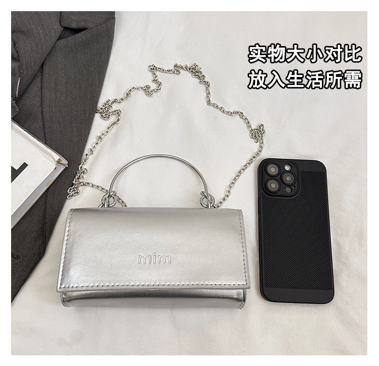 2025Spring New Chain Women's Bag Fashion Simple Stylish Single Shoulder Crossbody Bag Retro Handheld Small Square Women's Bag