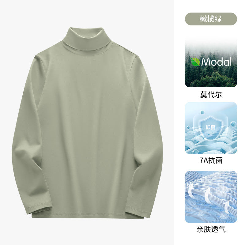 50Modal Long Sleeve t Men's High Neck Thermal Base Layer Shirt2025Fall and winter Inner Layer Fleece-Lined Warm Top