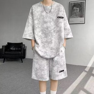 American striped short sleeve t Men's Summer Trendy Neck Loose Cotton