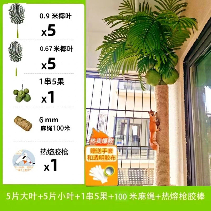 Artificial Coconut Tree Real Green Plant Coconut Fruit Leaves Pipe Decoration Sewer Cover Indoor Beautification Balcony Artificial Landscape