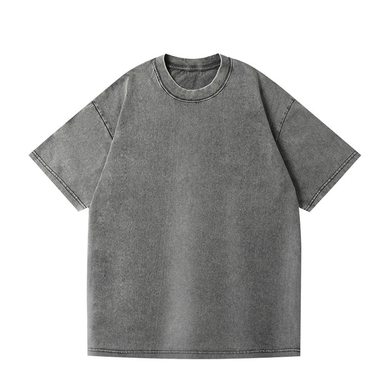 230g Vintage Snowflake Washed T Shirt European and American Cross-Border Pure Cotton t Loose Fit Base Layer Round Neck Pullover Heavyweight t Men's T-shirt